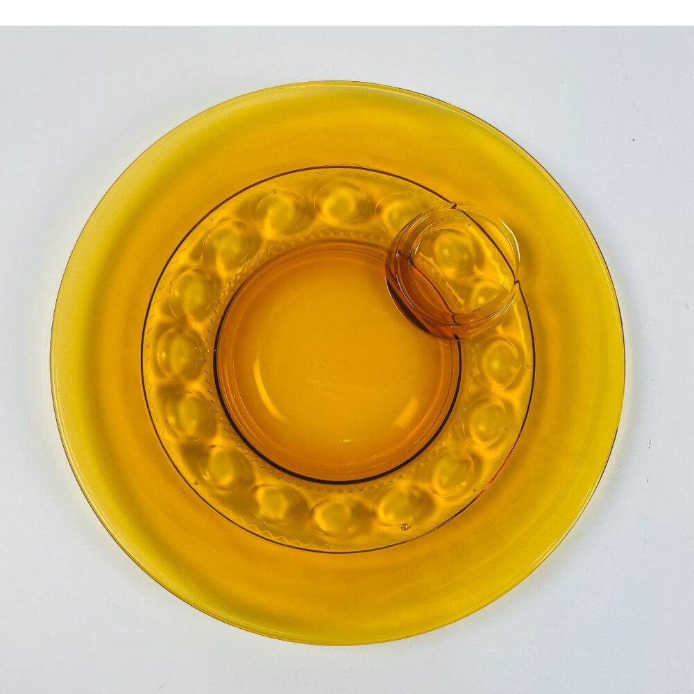 Indiana Glass 2 Kings Crown Thumbprint Amber Dinner Plates 10.25” Pair